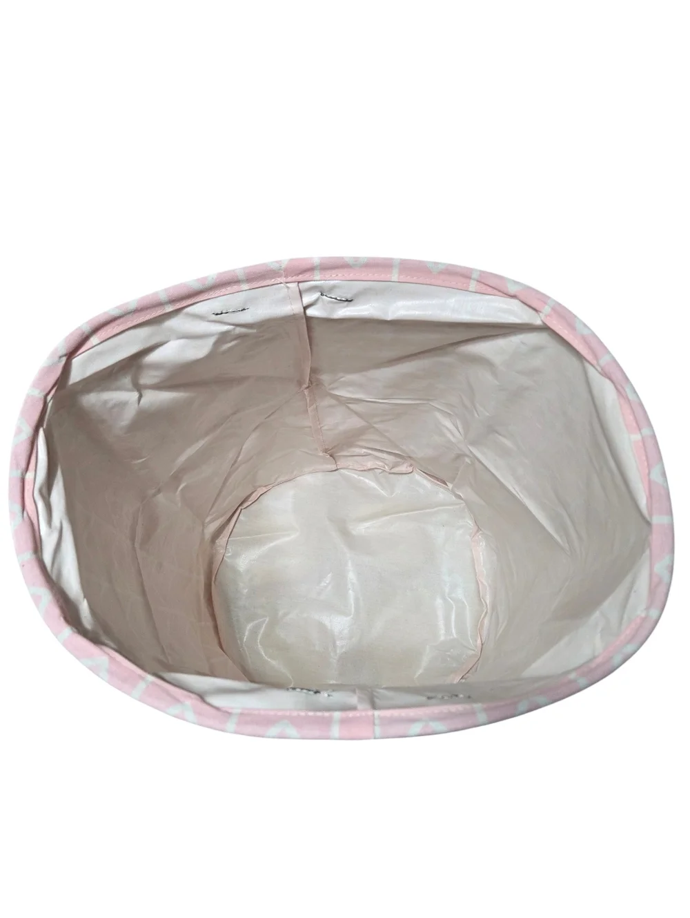 Huayee Oval Pink With White Geometric Design Storage Basket Hamper With Handles